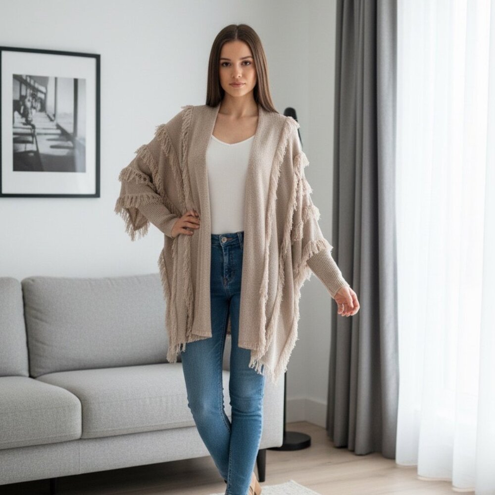 CHASER  Soft Open Knit Cardigan Sweater Boho Style in Light Brown-Med/Large NWT